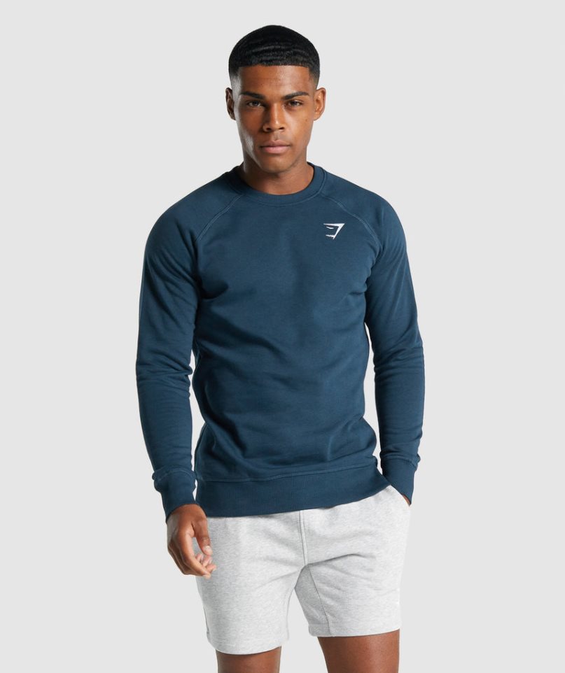 Men\'s Gymshark Crest Sweatshirts Navy | NZ 2QVMTZ